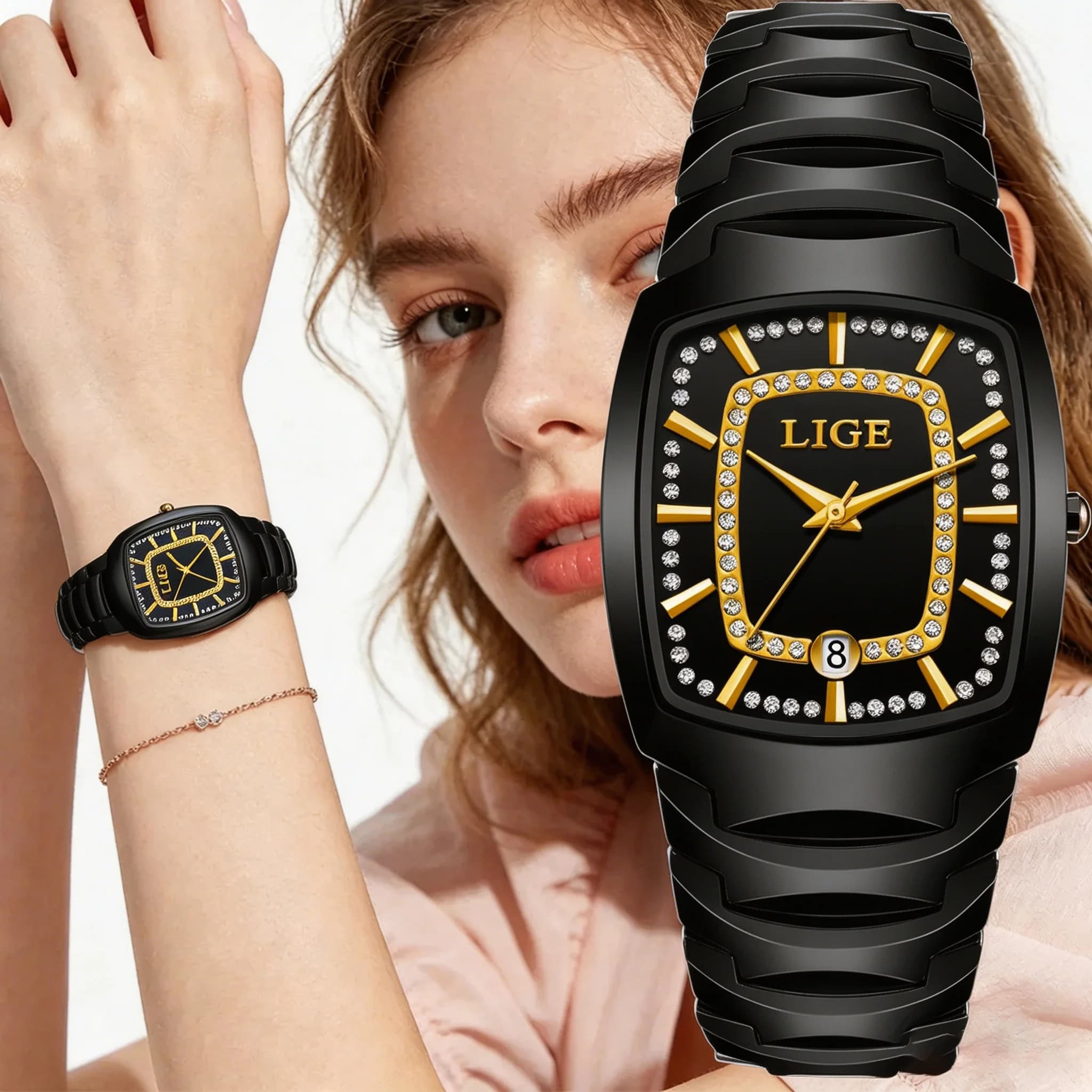 LIGE Luxury Women's Watches Ceramic Waterproof Ladies Watch High Quality Female Clock Elegant Quartz Watch for Woman+Box