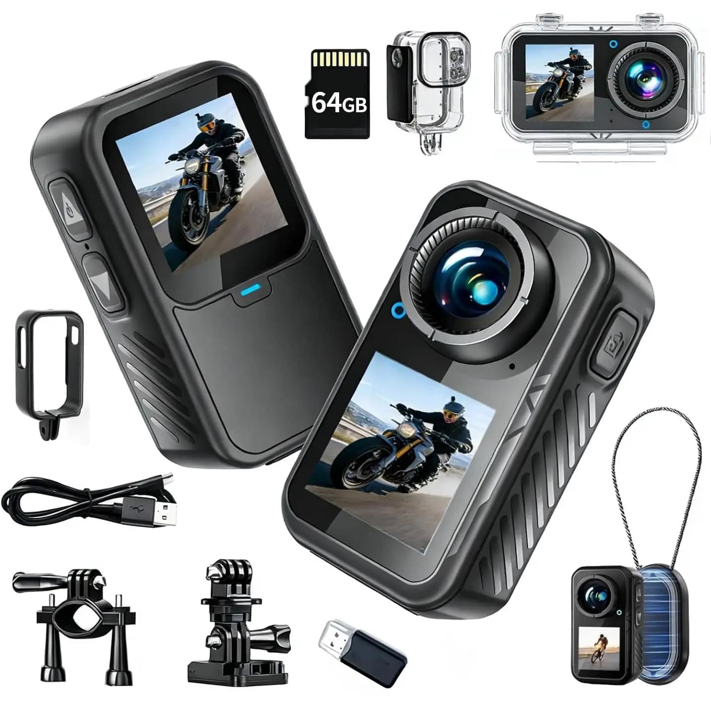 Mini Telecamera Sportiva HD 1080p Tascabile 130° ° Videocamere d'azione grandangolari anti-vibrazione per vlog, ideali per ciclismo, escursioni e viaggi