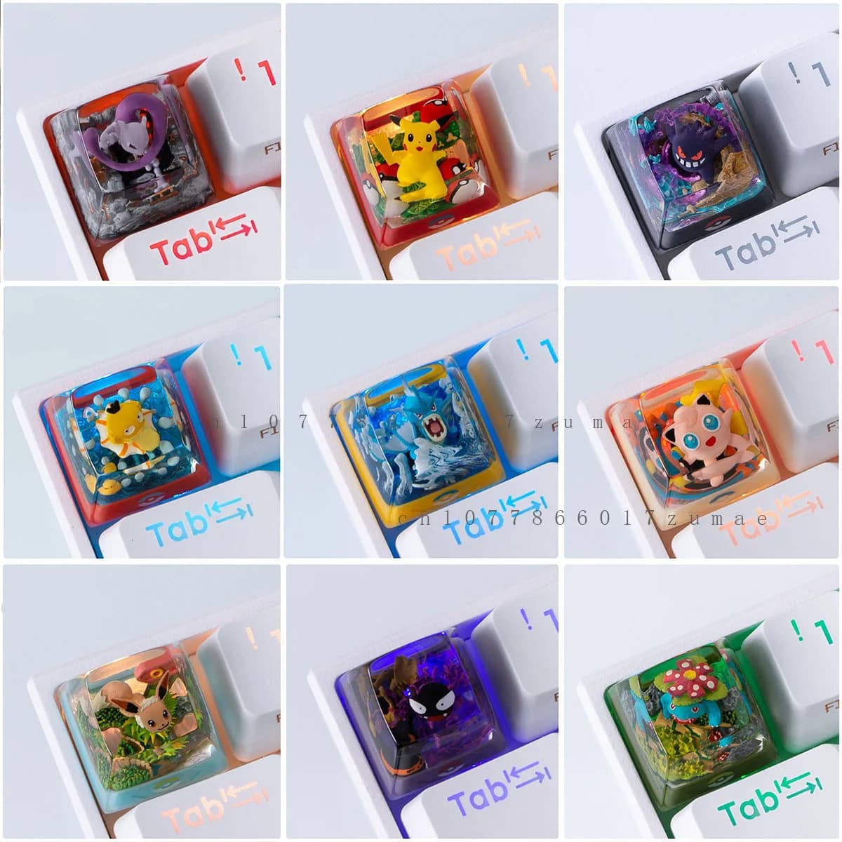 Pokemon Anime Copritasti Gengar Pikachu Clefairy Mewtwo FAI DA TE Keys in Custom Resin Mechanic Keyboard of the Creative Computer of the comic book