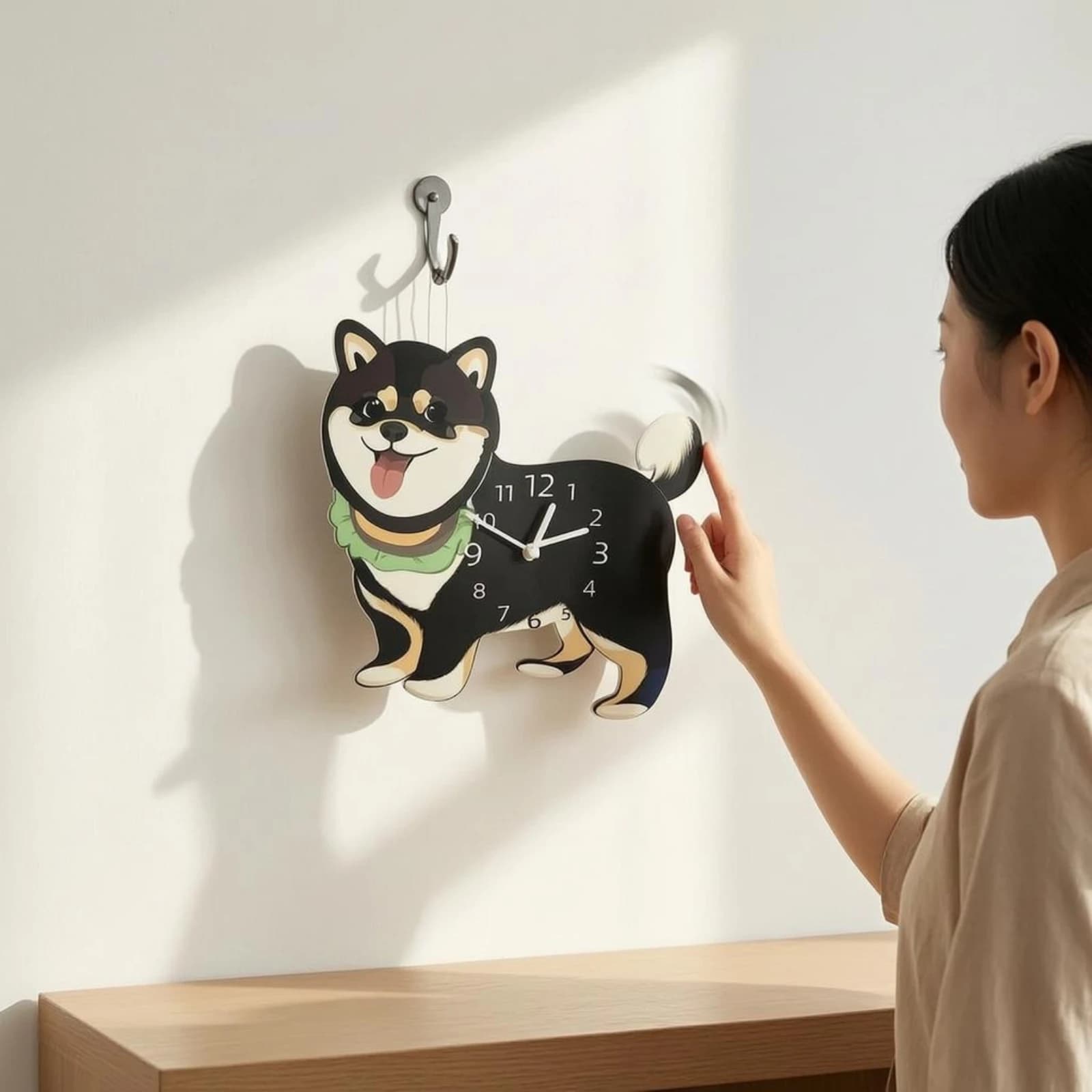 Shiba Inu Clock Swinging Tail Decorative Dog Clock Home Decor Cute Modern Design for Pet Shop