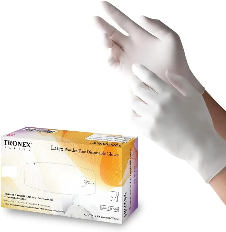 100 Pcs XS - XL Natural Rubber Latex Disposable Gloves Powder-Free Textured Food Safe White XL - XS Latex Gloves