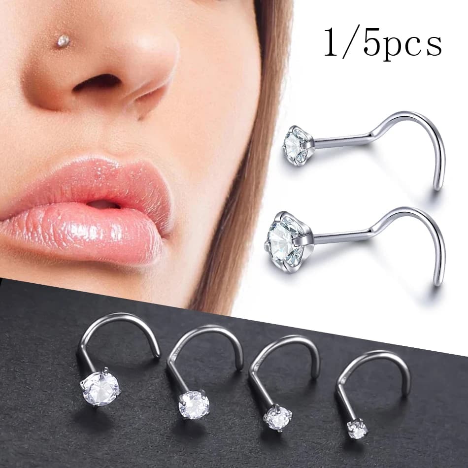Implant Titanium Nose Stud Ring Set Round CZ Crystal Piercing al naso 1.5/2/2.5/3MM vite narice Piercing orecchino gioielli 20G