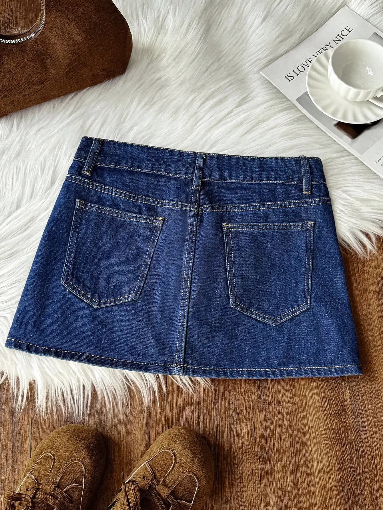 Minigonna in denim da donna stile Y2K con tasche, modello A-line, casual