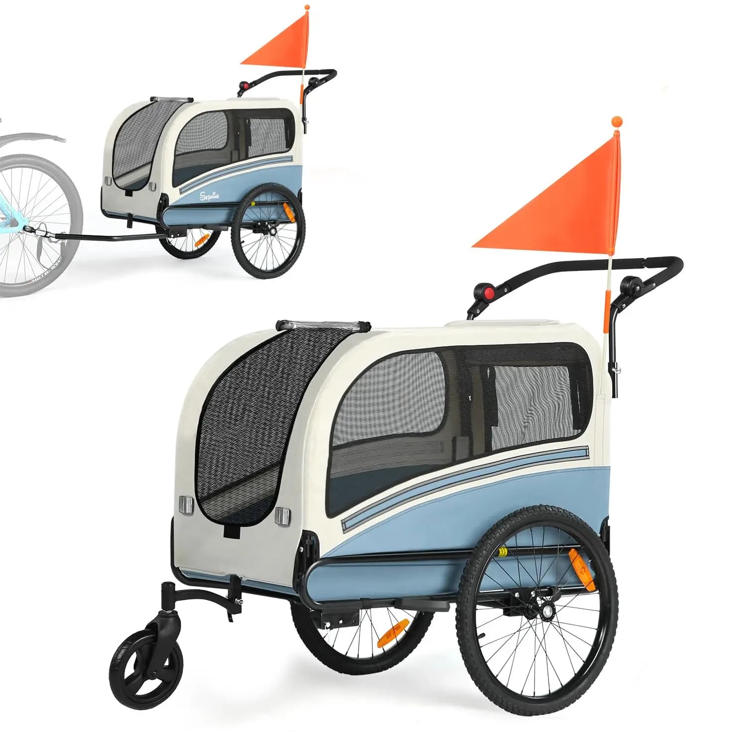 Rimorchio per cani da bicicletta, supporta fino a 50 kg, passeggino 2-in-1 per animali domestici, carrello per bicicletta, telaio pieghevole, personalizzabile