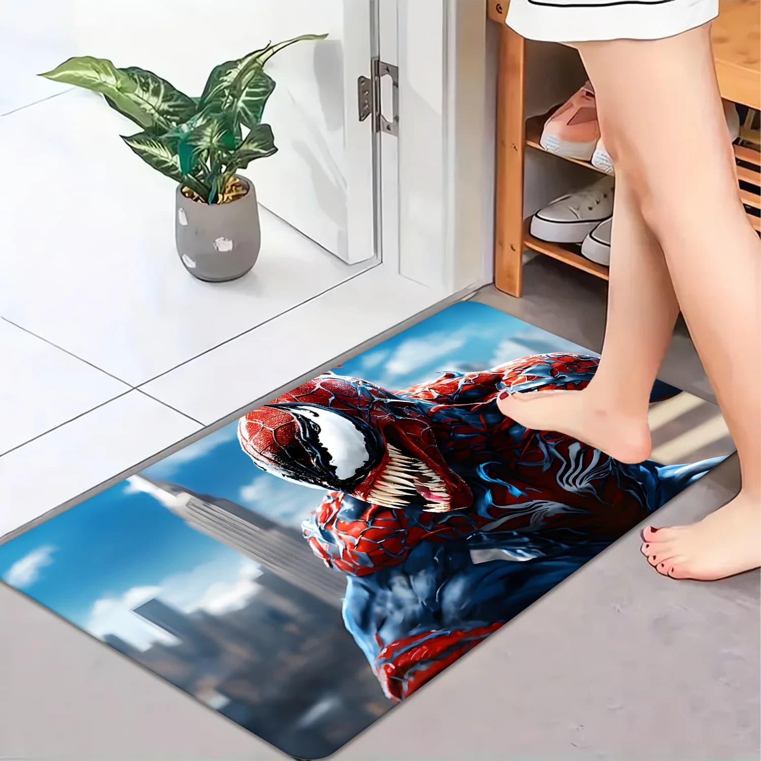 Tappeto Marvel con Stampa a Tema Cartoni Animati, 1 Pezzo | Venom ruggisce a New York - Tappeto zerbino fantasia | Forma Rettangolare 80x50 | Decorazioni per la Casa