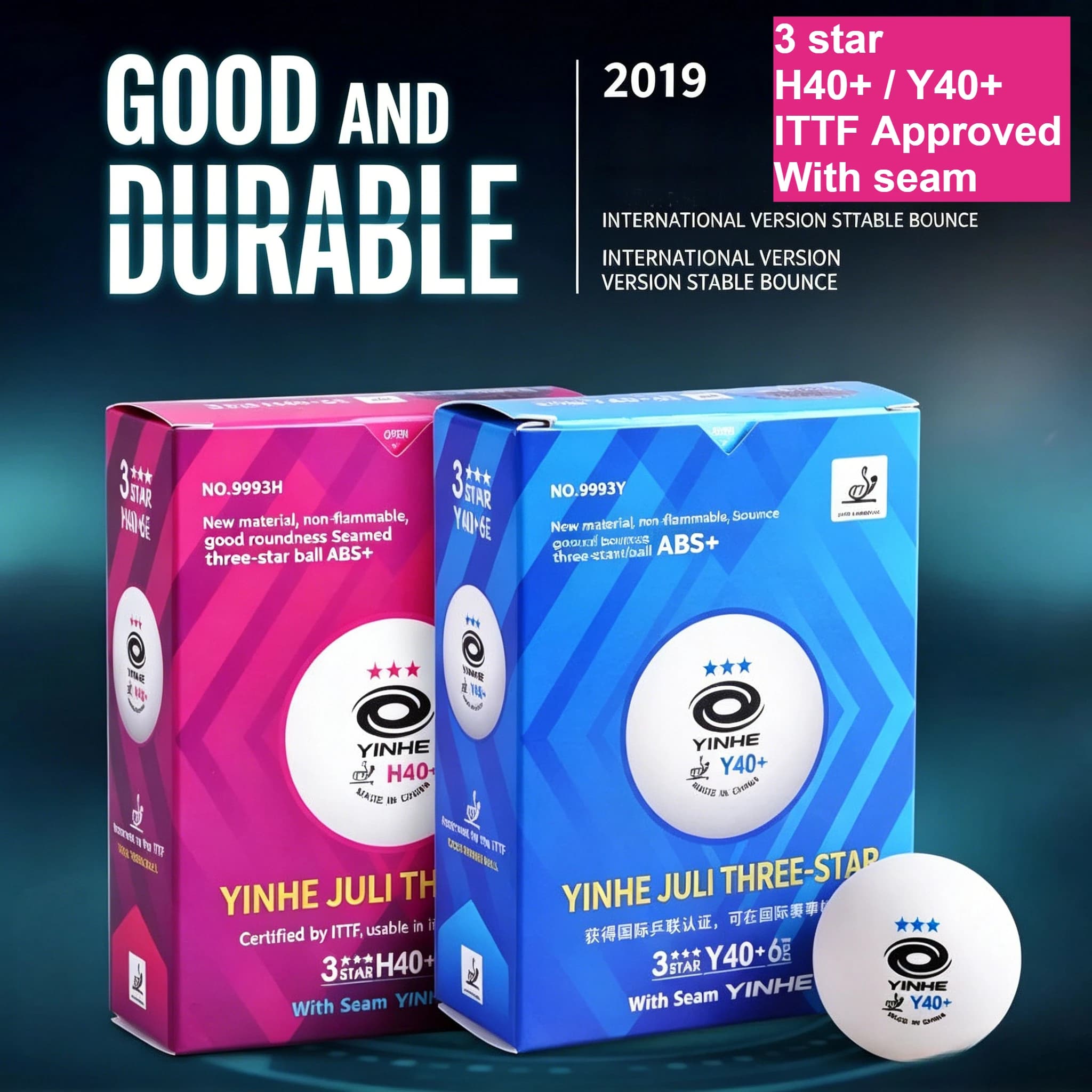 YINHE H40+/Y40+ Seamed Table Tennis Balls 3 Star ABS New Material Ping Pong Balls for Training ITTF Approved 6PCS Per Box