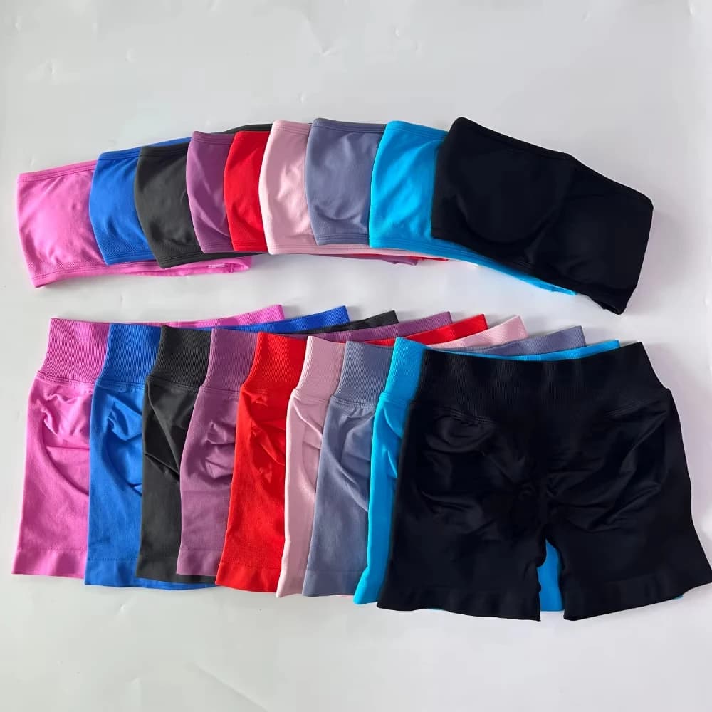 Yoga Women 2-Piece Set Bandeau Impact Backless Sports Bra And Scrunch Shorts Gym Workout Outfit Comfortable Fitness Clothing