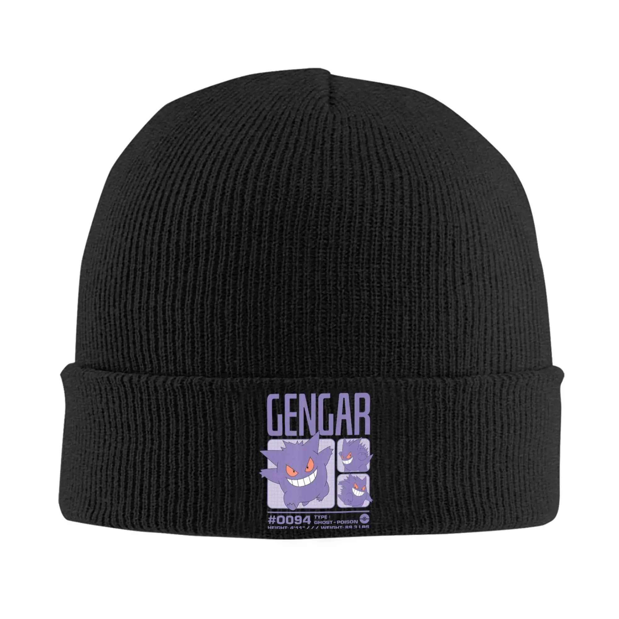 P-Pokemon Gengar Pastel Stats Grid Knitted Hat Women's Men's Beanies Winter Hats Acrylic Casual Caps