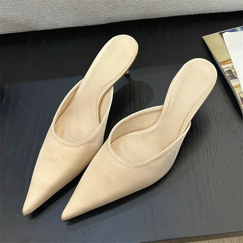 Aneikeh Sexy Pointe Toe Muli Low Heels Shoes Slippers Luxury Designer Women's Fashion Dress Casual Zapatos De Mujer