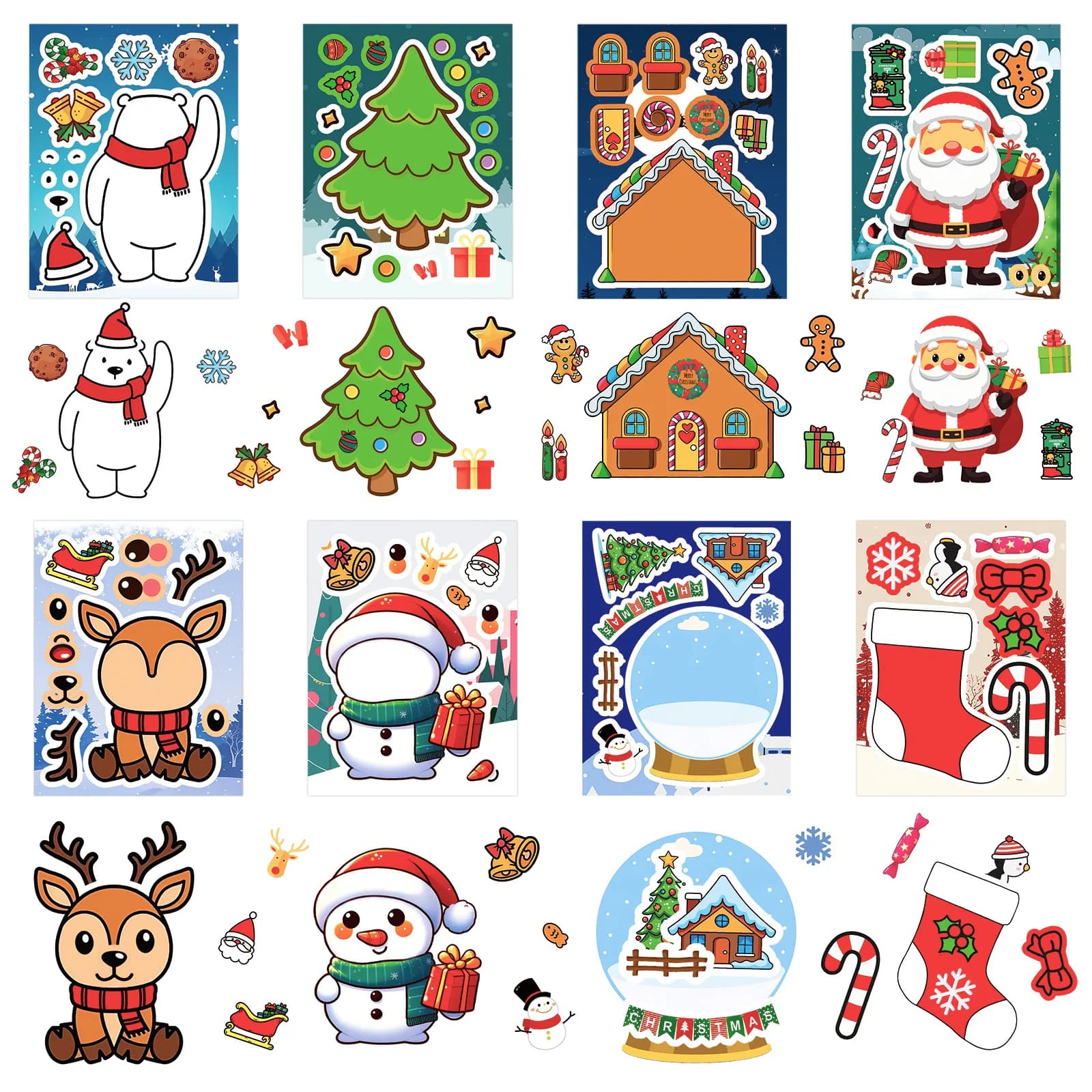 8 adesivi puzzle natalizi per creare una faccia di Babbo Natale, adesivi per giochi puzzle per bambini impermeabili fai da te, decorazioni per feste per bambini