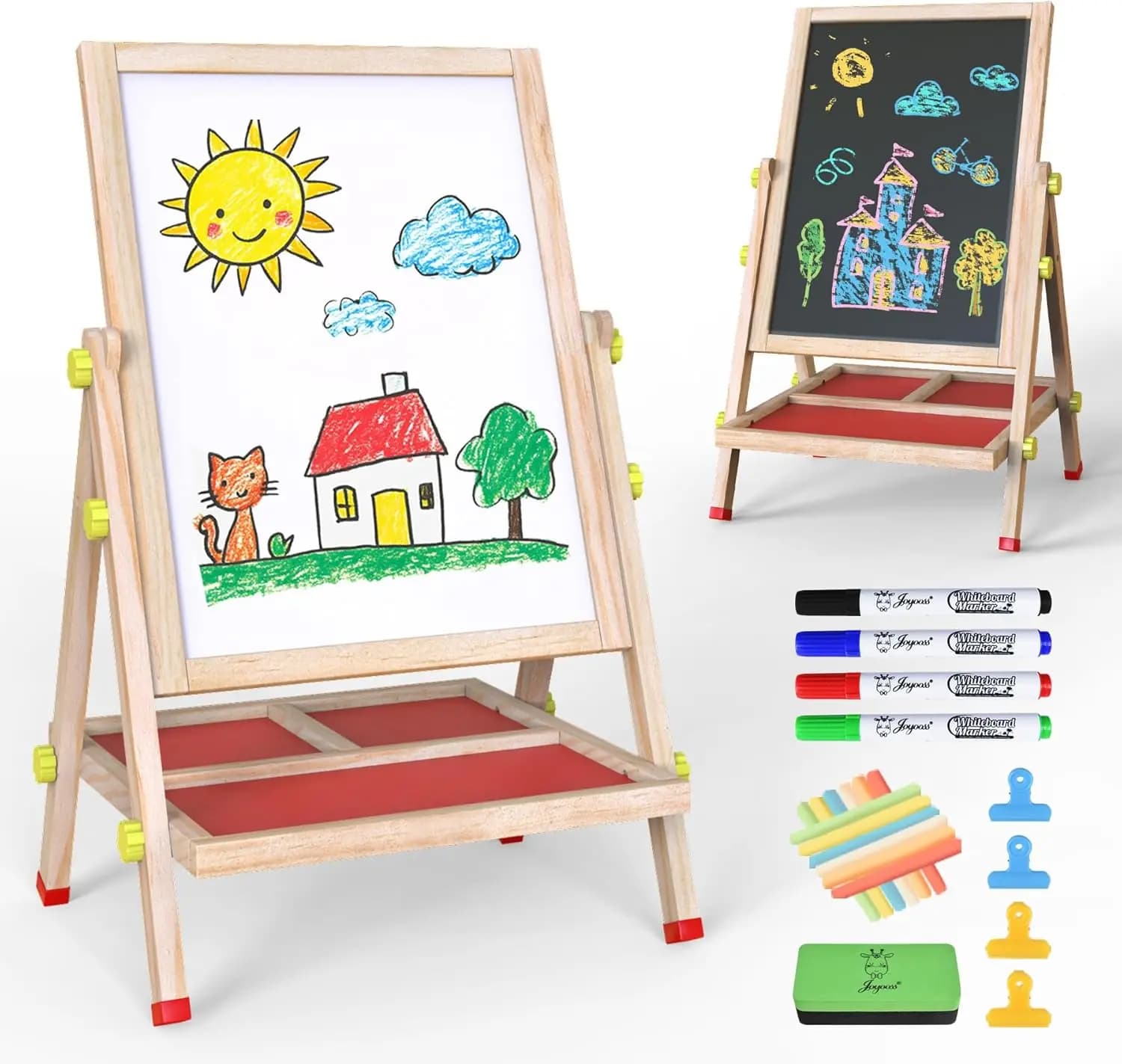 Lavagna artistica regolabile in legno per bambini con lavagna magnetica e lavagna a gesso, lavagna cancellabile a secco per bambini dai 4 ai 12 anni