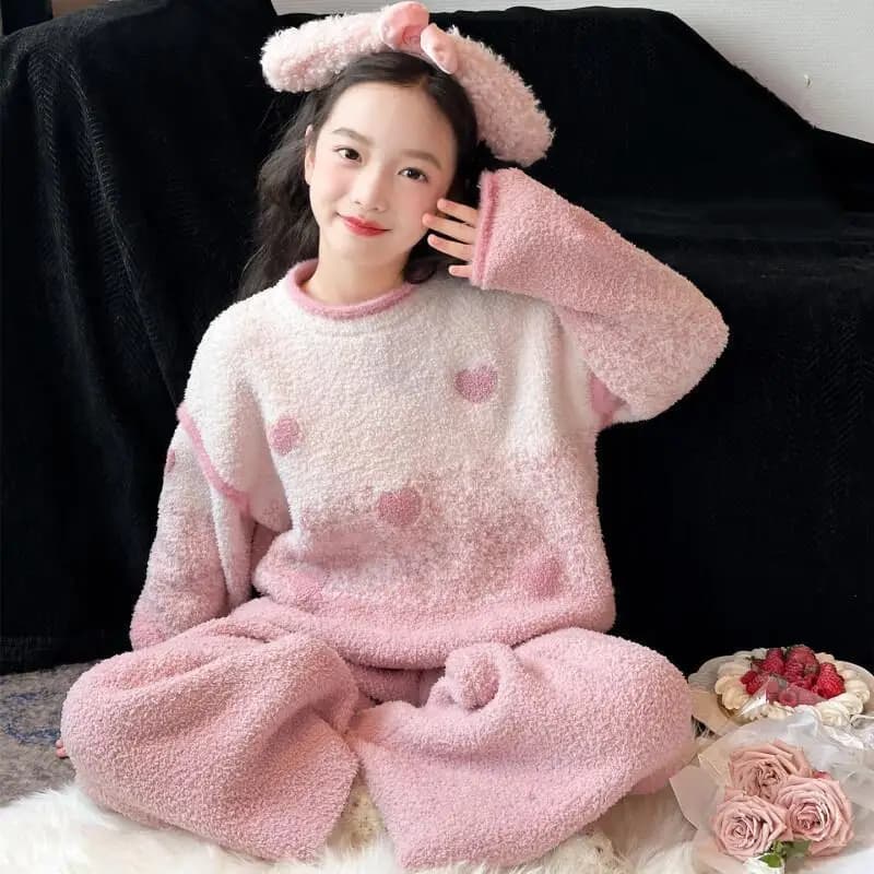 Pigiama per ragazze inverno mezzo lato in pile 2026 nuovi bambini ragazze corallo in pile bambino abbinato principessa Homewear bambini indumenti da notte famiglia