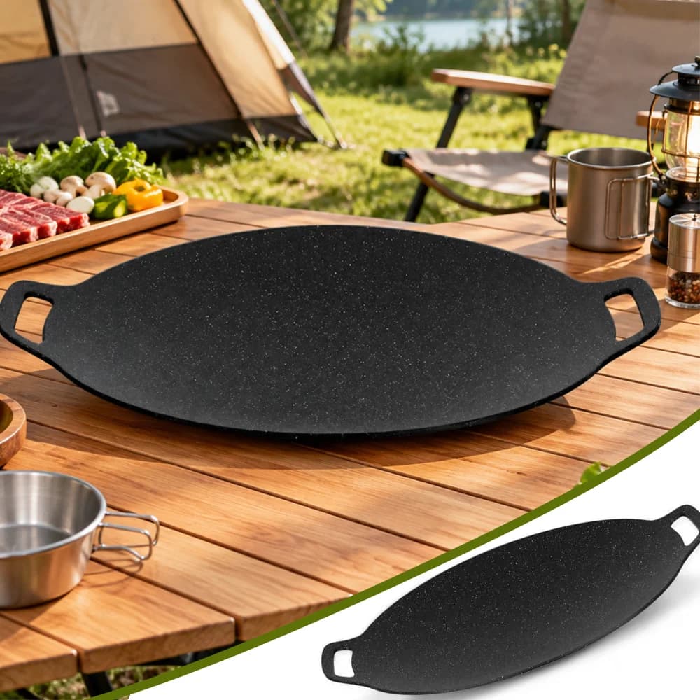 Outdoor Camping Grill Pan, Korean-Style Barbecue Plate, Cassette Barbecue Plate, Iron Plate, Maifan Stone Griddle, Suitable for Home, Camping, Parties, and Restaurant Use