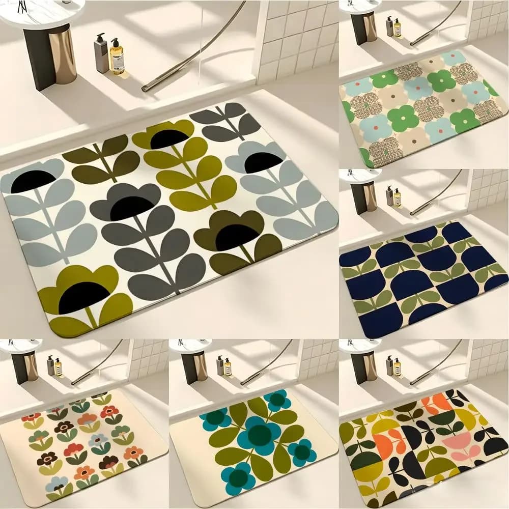 Retro Mid Century Modern Floor Mat Absorbent Floor Mat Non-Slip Entrance Rug for Bathrooms Restrooms and Toilets