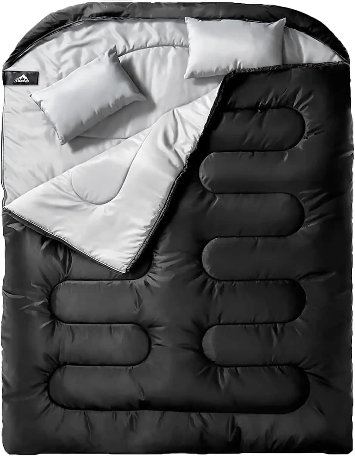 Sacco a Pelo XL Queen Size Doppio con Cuscino per Adulti, per Campeggio, Escursionismo, Backpacking, 2 Persone, per Tutte le Stagioni, Caldo per Climi Freddi