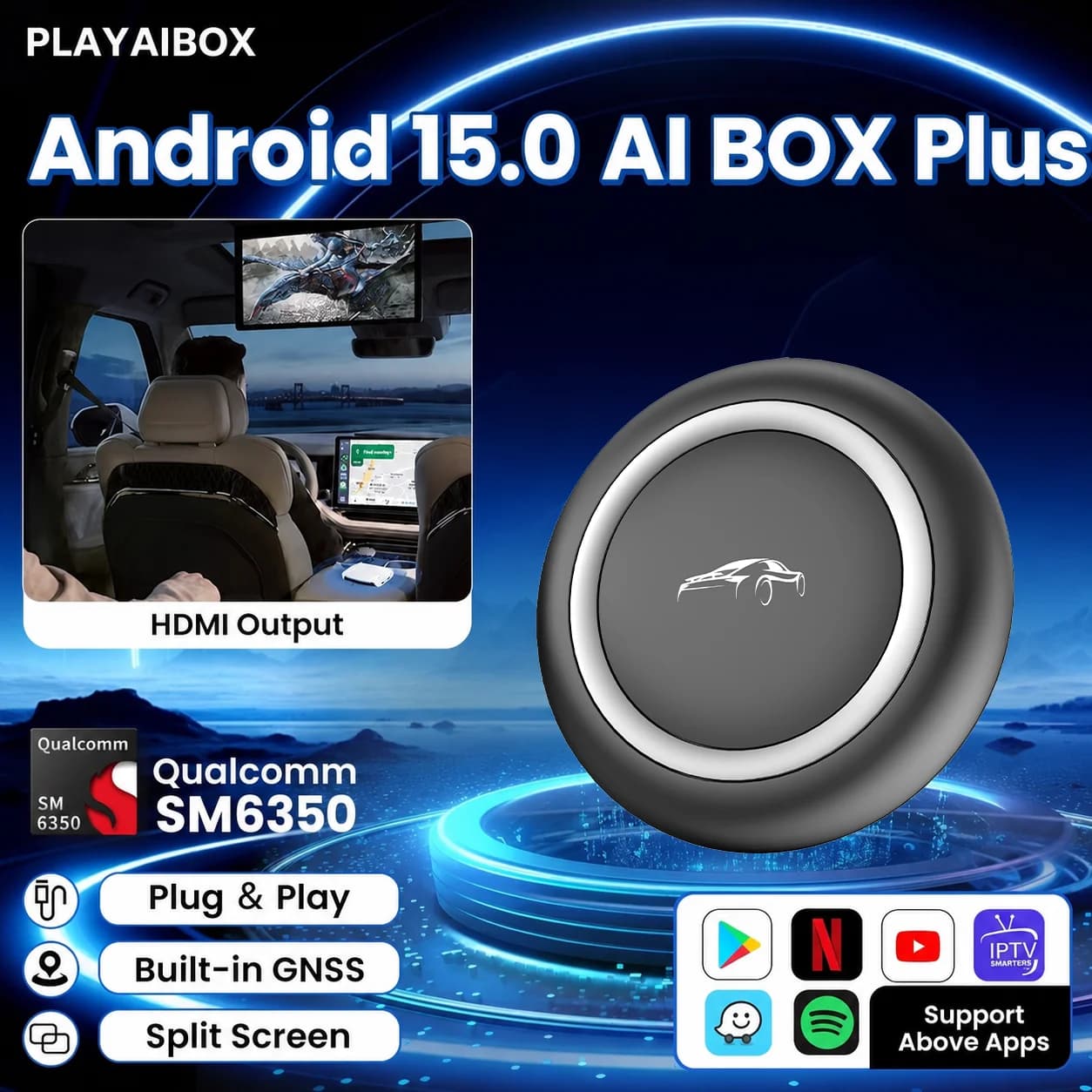 2026 PLAYAIBOX Android 15 Wireless CarPlay Android Auto Ai Box Video Adapter 5G LTE Support MG Youtube/Netflix TF/SD/SIM Card