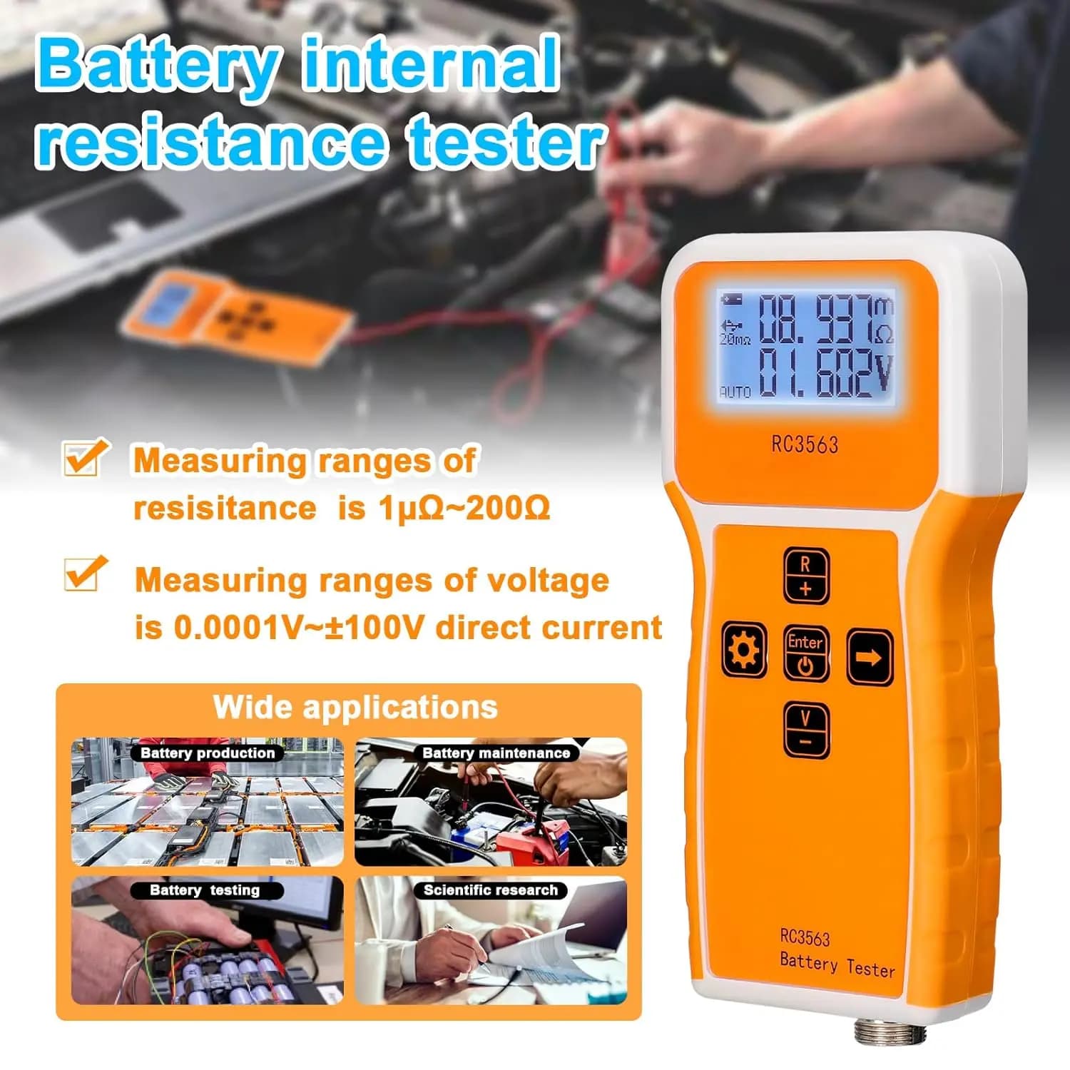 Battery Internal Resistance Tester Accuracy 0.5% 1uΩ-200Ω/100V 4-wire Kalman Filter Online Test Portable LCD Lighting