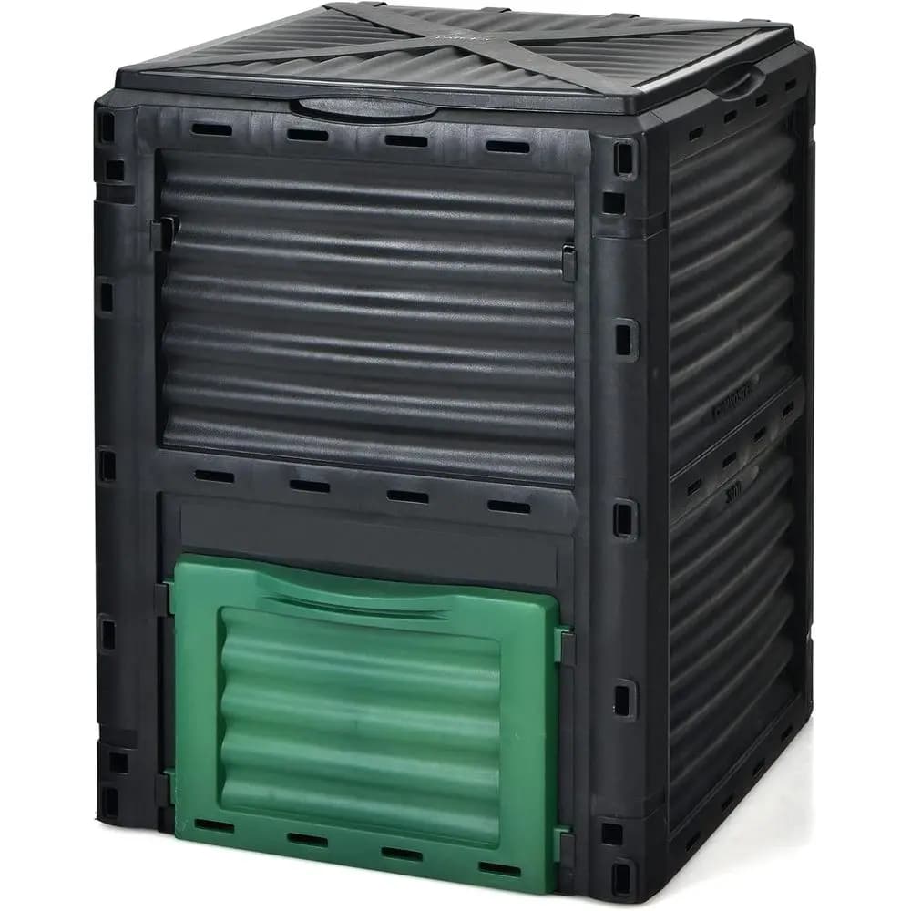 Compostiera da Esterno Grande da 80 Galloni con Coperchio e Sportello Inferiore - Materiale Senza BPA per Rifiuti da Giardino e Cortile