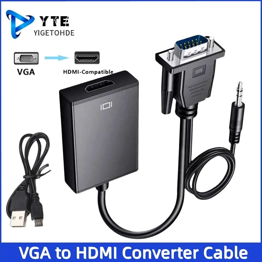 Convertitore da VGA a HDMI 1080P Adattatore da maschio a femmina con audio da 3,5 mm e alimentazione USB per PC/laptop/proiettore Adattatore da VGA a HDMI