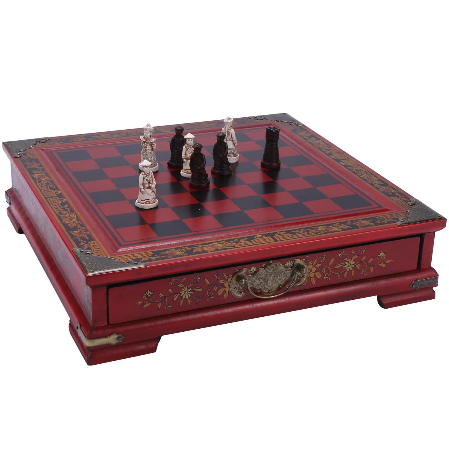 Set di 32 Pezzi Scacchi Cinesi in Legno, Giochi da Tavolo, Scacchiera in Resina Vintage, Regalo da Collezione, Pezzi degli Scacchi, Regali Premium per Natale e Compleanno