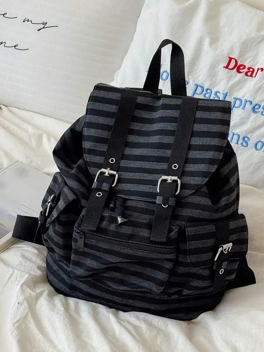 1pc Minimalist Large Capacity Multi-Pocket Striped Backpack, School Backpack Back To School Essentials,