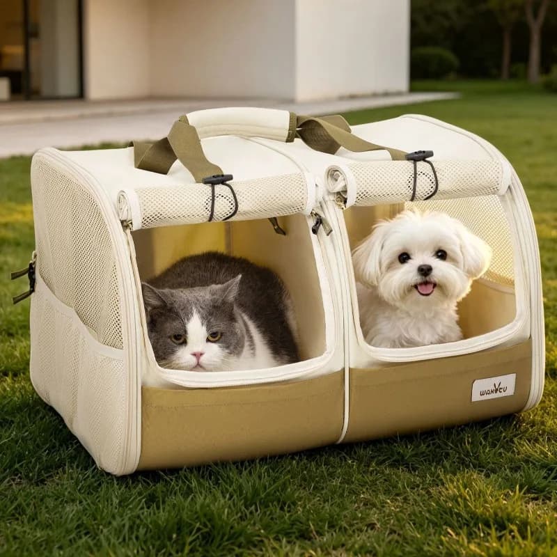 Portable Cat Handbag Double Cats Crate Foldable Pet Carrier Bag Outdoor Large Capacity Breathable Pets Bags Travel Backpack