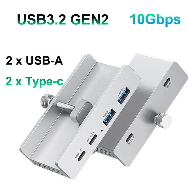 Hub USB 3.2 in alluminio da 10 Gbps con clip, docking station multi-hub, splitter, adattatore di estensione A+C, concentratore per PC desktop.