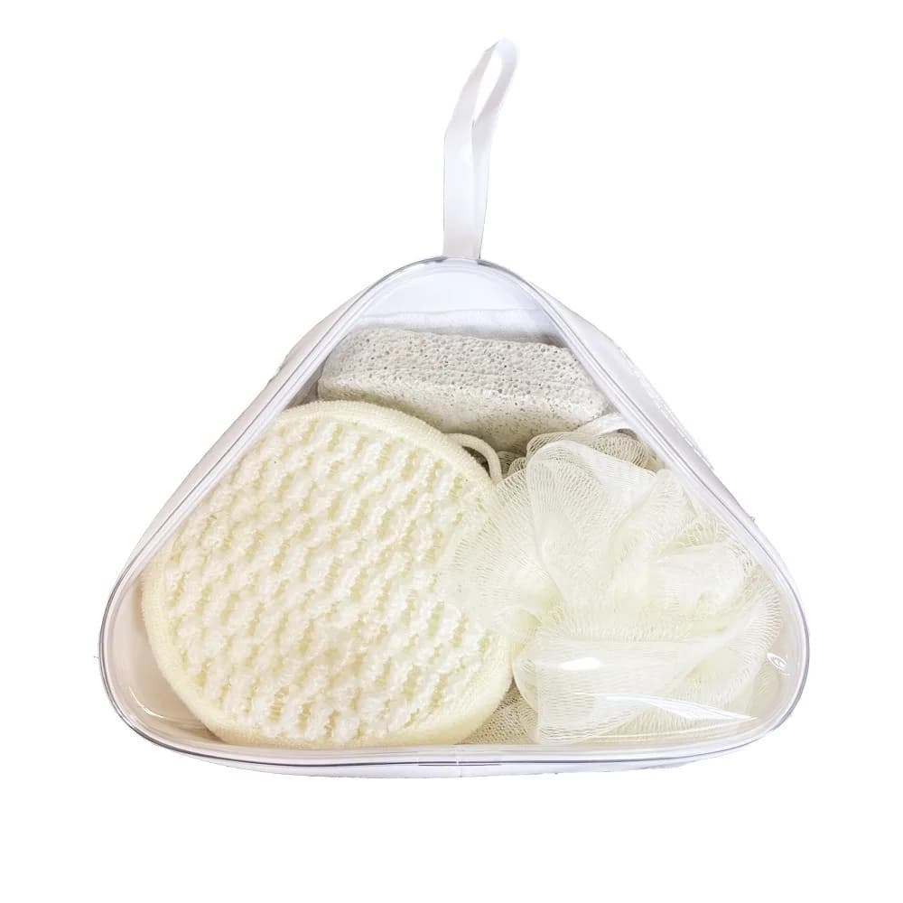 Set da Bagno 3 Pezzi per Donna: Borsa Regalo, Spazzola Esfoliante Floreale Esotica, Spugna e Fiori da Bagno Esfolianti, Ideale per Viaggi