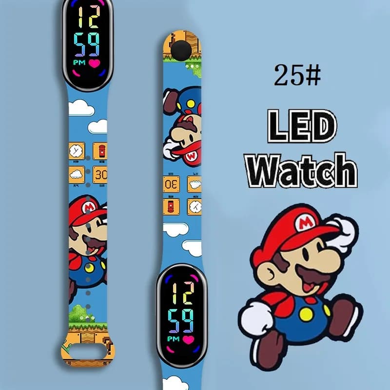 Children's Watches Action Figures Luigi Princess Peach Yoshi Bowser Kids Sport Wristband Waterproof Digital Watch