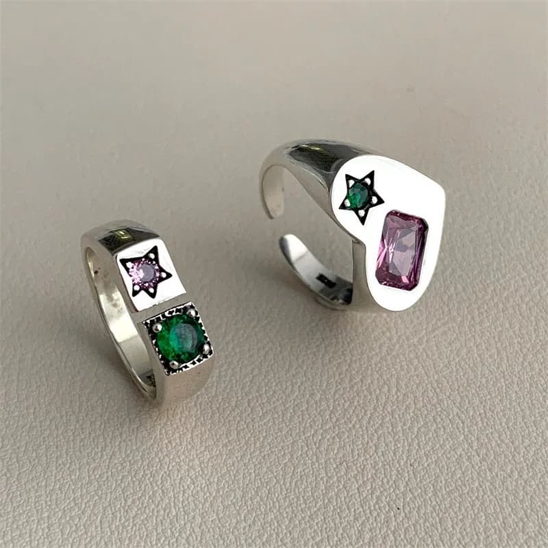 Anelli classici a forma di cuore a forma di stella con intarsio di diamanti lucidi per le donne, regalo di gioielli in stile hip-hop di lusso leggero e regolabile