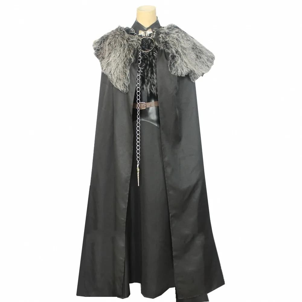 Men's Game of Thrones Jon Snow Costume Knights Watch Costume Cloak Adult Men Thrones Halloween Cosplay Medieval Black Party Suit