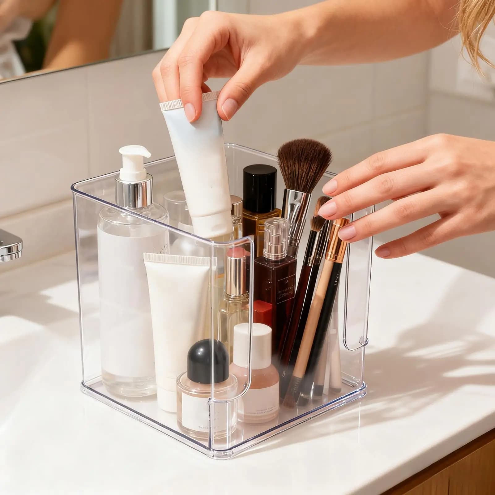 Organizzatore per trucchi in acrilico Vetrine per cosmetici Organizzatore cosmetico in acrilico per uffici Casa Bagno Scrivania Armadio da cucina