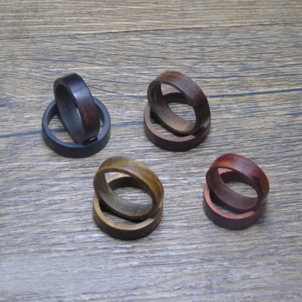 New Natural Wood Rings Women Men Sandalwood Ebony Pagan Retro Pull Finger Mens Ebony Finger Ring Jewelry Gift