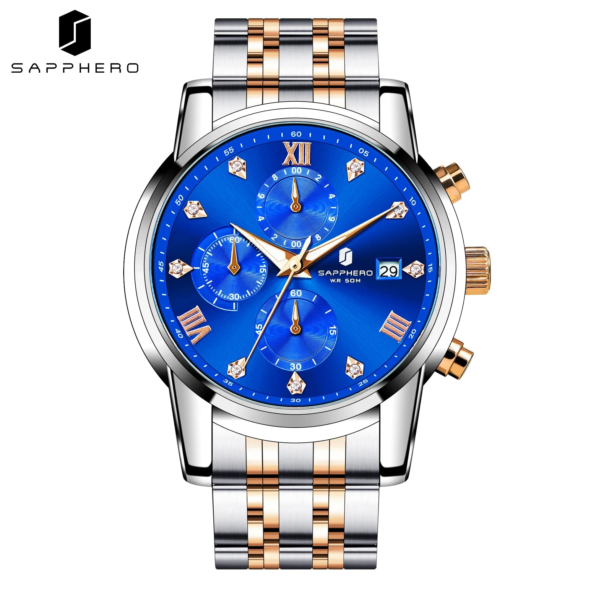 SAPPHERO Orologio da uomo di lusso, orologio da polso da lavoro impermeabile con calendario in acciaio inossidabile 5ATM, orologio al quarzo di fascia alta per uomo