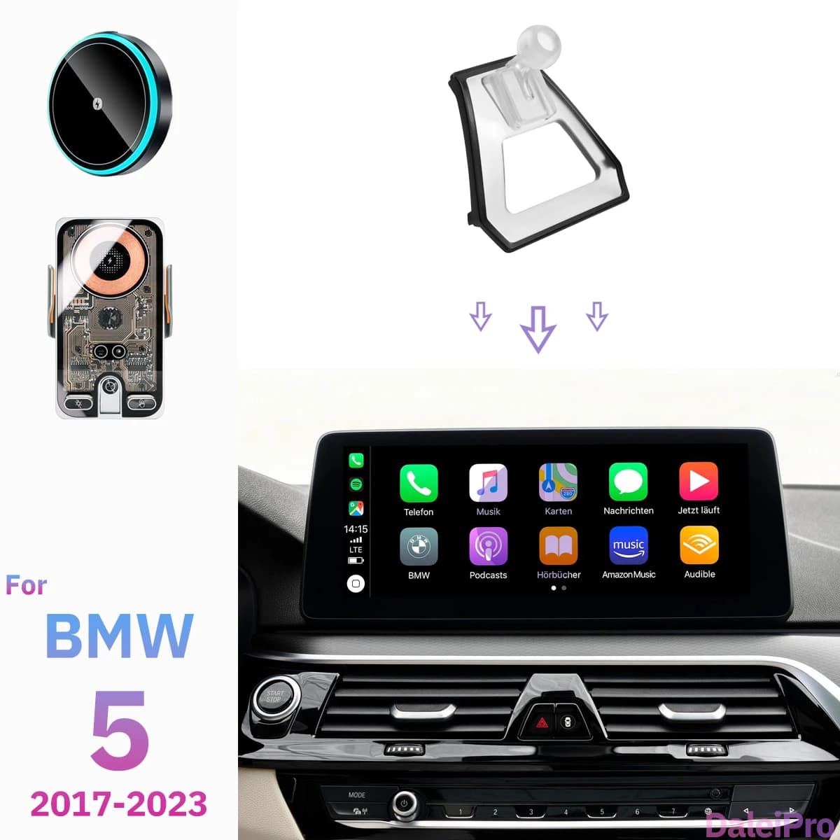 For BMW 5 Series G30 2017 2018 2019 2020-2023 Car Phone Holder Wireless Charger Phone Auto-Clamping Strong Magnetic Holder Base