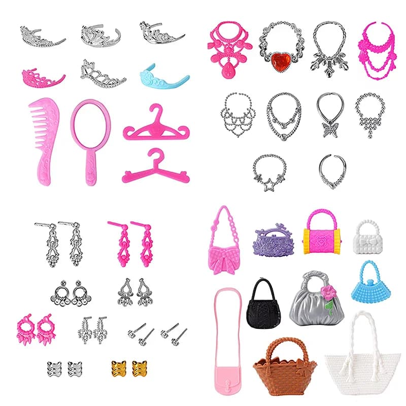 Set di gioielli per bambole da ragazza, decorazione fai da te, giocattolo per accessori per bambole 1/6, orecchini universali, braccialetti, corona, 20 pezzi