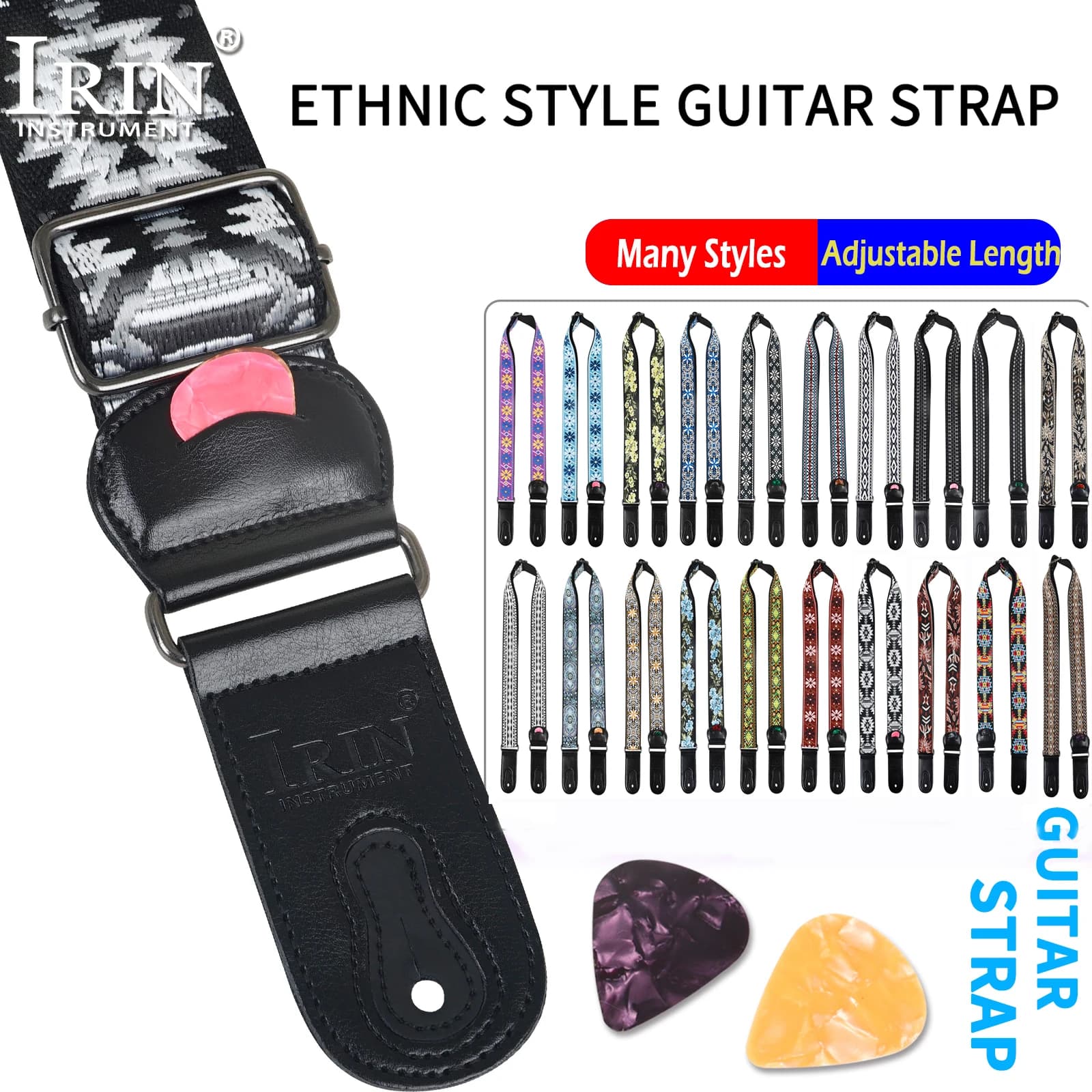 Tracolla per chitarra in cotone ricamato tracolla per chitarra regolabile con Pick cinturino per chitarra professionale accessori per uso generale