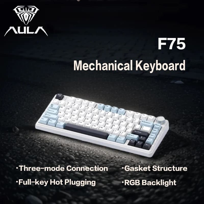 AULA F75 Tastiera meccanica wireless con tre modalità, struttura guarnizione, tasti completamente sostituibili a caldo, asse Reaper