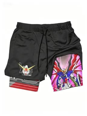 Pantaloncini sportivi da uomo a doppio strato con stampa anime mecha ad asciugatura rapida per l'estate