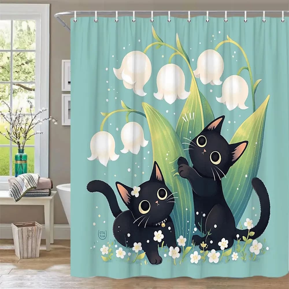 Affascinanti gatti neri con gigli Tenda da doccia impermeabile resistente al muffa, design chimico per un'esperienza accogliente per l'arredamento del bagno