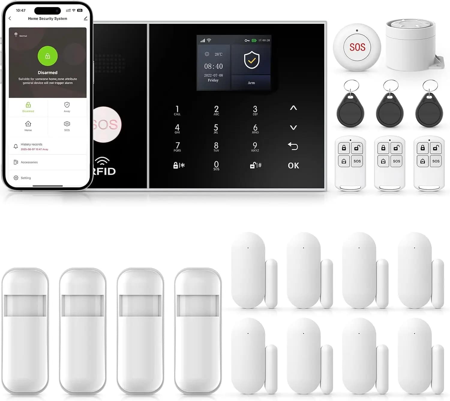 Sistema di Allarme Domestico Wireless Intelligente con WiFi, Sensore di Movimento, Telecomandi e Protezione 24/7