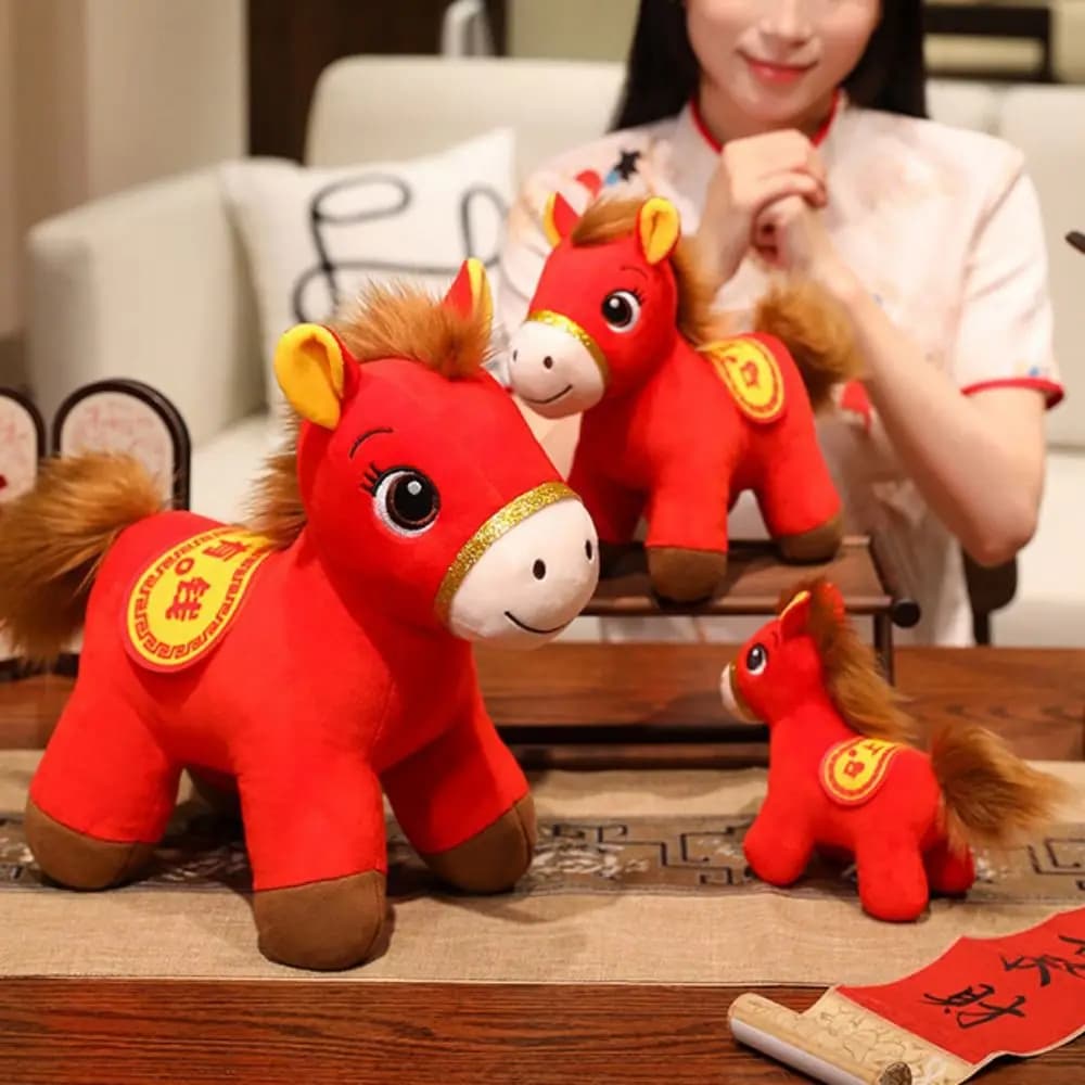 2026 Anno del cavallo Zodiaco Cavallo Figurina Lettera Stampa Morbido Peluche Cavallo Farcito Decorativo Realistico Pony Animale