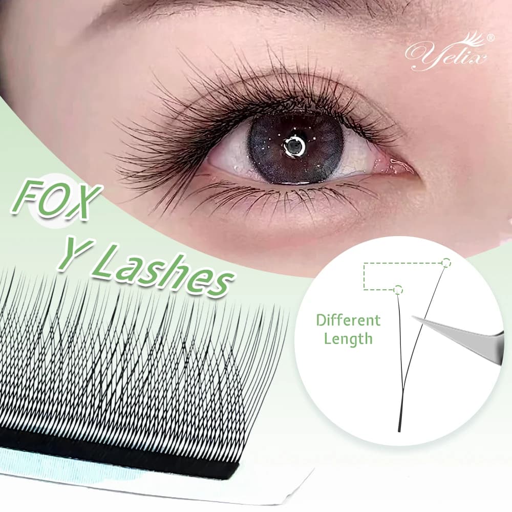 Yelix Fox Eye 1D Y Ciglia Estensione ciglia a forma di Y Premade Volume Fan Ciglia finte Mix8-13mm Forniture per ciglia