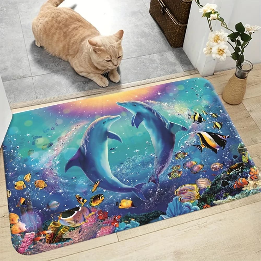 1PC Dolphin Tappeti da cucina antiscivolo Tappetini per porte di casa Design pop Tappeti da bagno Tappetino da bagno Tappeto per la casa Lavanderia Decor