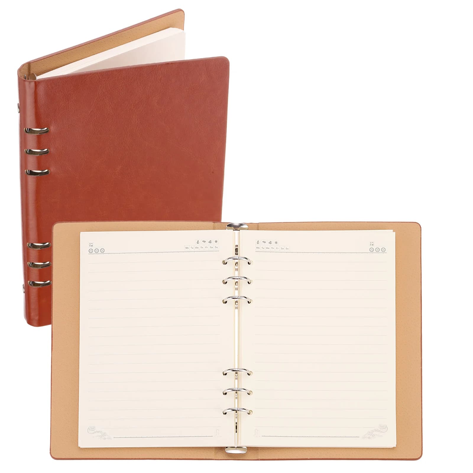 1/2 pezzi raccoglitore a 6 anelli copertina raccoglitore per notebook in pelle A5 mini riutilizzabile a fogli mobili agenda personale con 80 fogli di carta