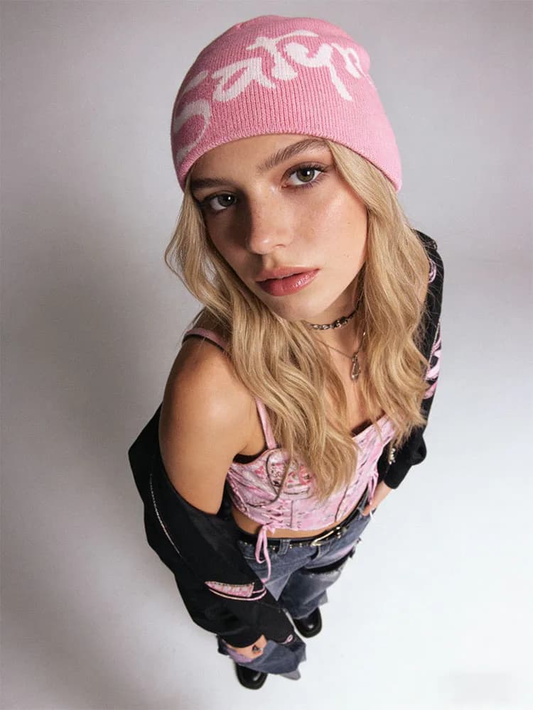 Unisex cap in Maglia with Print Lettering, Soft, Elastic and Warm, for Daily Use, Streetwear, Outdoor, Versatile, Winter Hat
