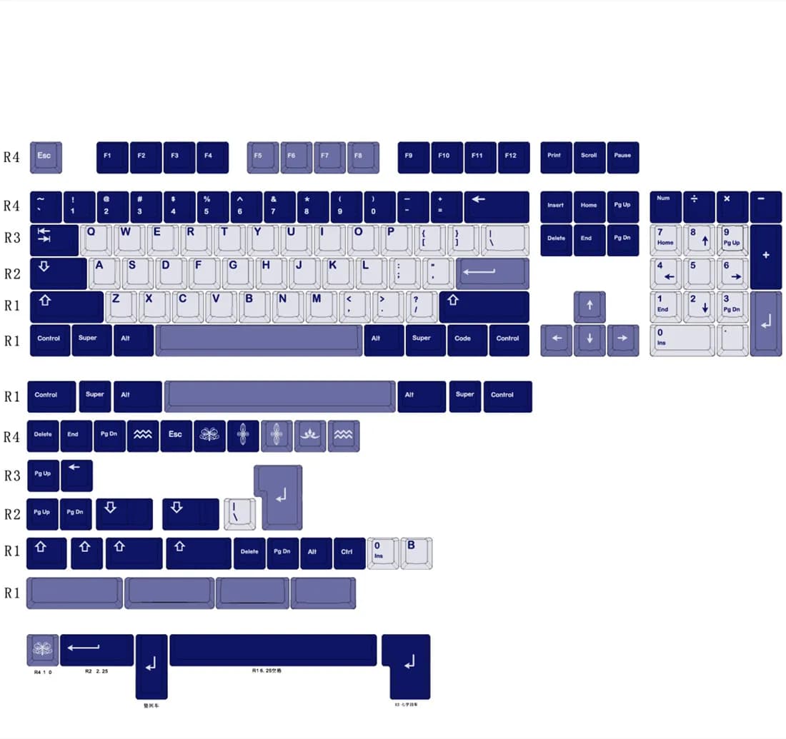 Acquario Keycap PBT 148 tasti Cherry Profile ISO Enter 5 Side DYE Subbed ANSI Layout Key Caps per tastiera meccanica