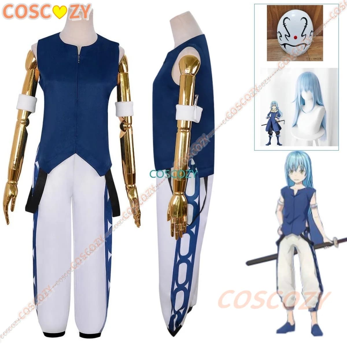 Unisex Anime Cos Time I Got Reincarnated Slime Rimuru Tempest costumi Cosplay Halloween Christmas Party set abiti uniformi blu