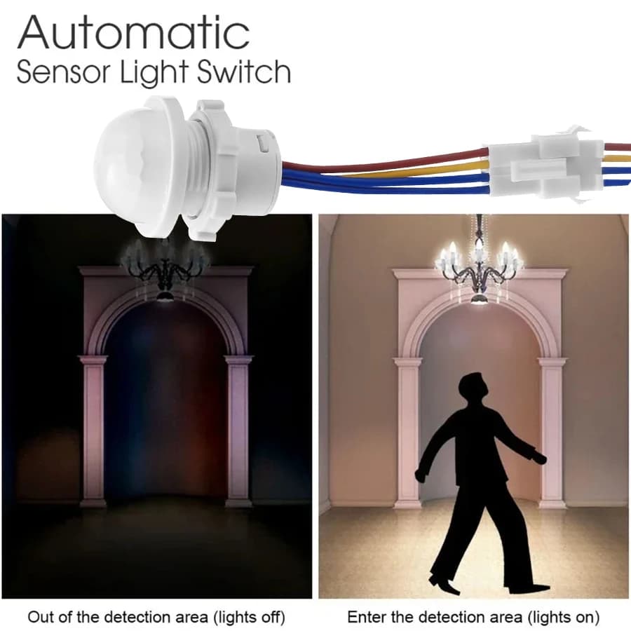 Interruttore della luce del sensore di movimento Sensore PIR Interruttore di rilevamento intelligente 85-265V per lampadine a soffitto Corridoi Bagni Seminterrato Luce scale