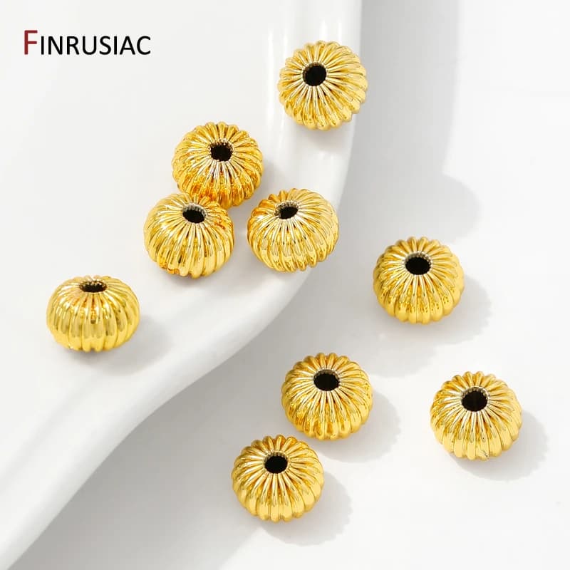 14K/18K gold plated brass flat wavy beads, 4/6/8mm round pumpkin shape spacer beads for accessories for creating necklaces and DIY bracelets
